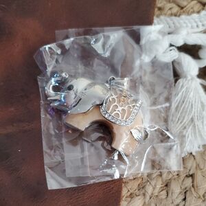 Elephant Pendant with Silver and Tan Accents